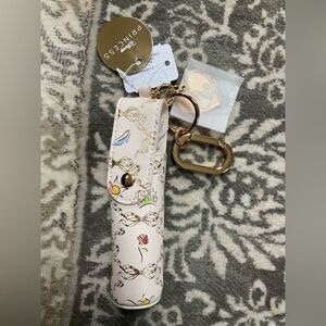 Bath & Body Works Cream Floral Print Lipstick Holder Keychain with Gold Hardware